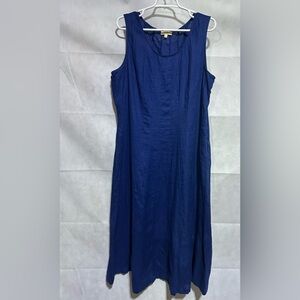 Choices Dress Women’s XL Blue 100% Linen Maxi Sleeveless A-Line Lagenlook Resort
